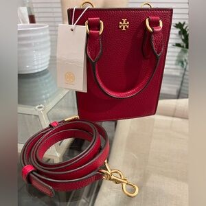 Tory Burch mini shopper in Red with gold hardware